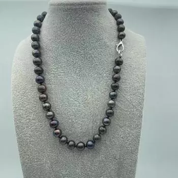 ОЖЕРЕЛЬЕ С ЧЕРНЫМ ЖЕМЧУГОМ 9-10 мм 17 ДЮЙМОВ
