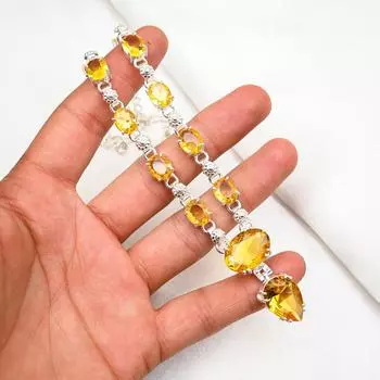 Ожерелье с цитрином, ювелирные изделия из цельного серебра 925 пробы с драгоценными камнями, ожерелье ручной работы, на День благодарения 18 Inches