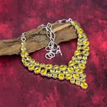 Ожерелье с цитрином, ювелирные изделия из драгоценных камней, ожерелье из чистого серебра 925 пробы, ювелирные изделия ручной работы, ожерелье с камнем по рождению, подарок для него Adjustable With 18 Inches жёлтый