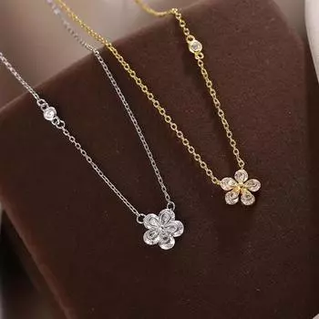 Ожерелье с цветком из стерлингового серебра S925 женское