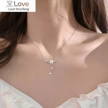 Ожерелье с цветком из стерлингового серебра 925 пробы, хрустальная ракушка, цветущая вишня, ожерелье с подвесками для женщин, колье, ожерелье, цепочка, винтажные ювелирные изделия