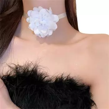 Ожерелье с цветком розы для банкета/праздника, простое колье с пионом, камелией, воротник для девочек Y2K для женщин, званый ужин белый