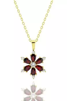 Ожерелье с цветочным камнем из красного граната серии Camellia, ожерелье-цепочка из стерлингового серебра 925 пробы