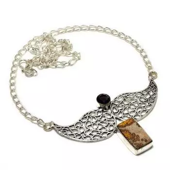 Ожерелье с дендритным аметистом псиломелана 925 пробы, посеребренное, 18 дюймов 18 коричневый