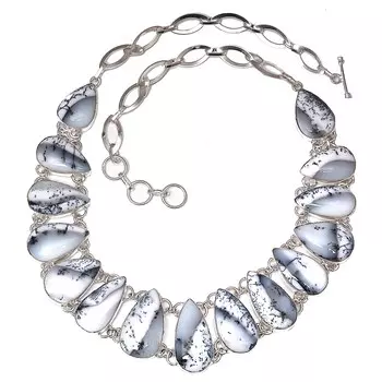 Ожерелье с дендритным опалом, драгоценным камнем, этническое украшение ручной работы, 18-20 дюймов