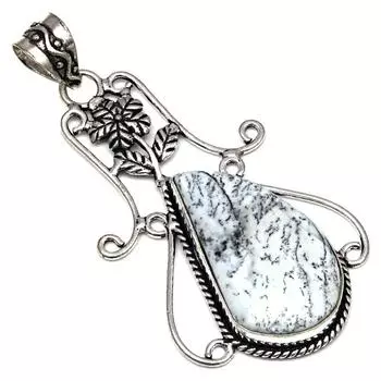 Ожерелье с дендритным опалом, драгоценным камнем, ручная работа, подарок для нее, ювелирное изделие 2,75 дюйма