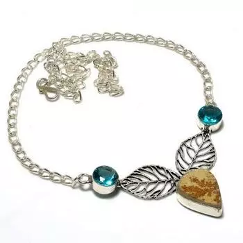 Ожерелье с дендритным синим топазом псиломелана 925 пробы, посеребренное, 18 дюймов 18 коричневый