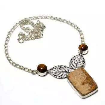 Ожерелье с дендритным тигровым глазом псиломелана, посеребренное 925 пробы, 18 дюймов 18 коричневый