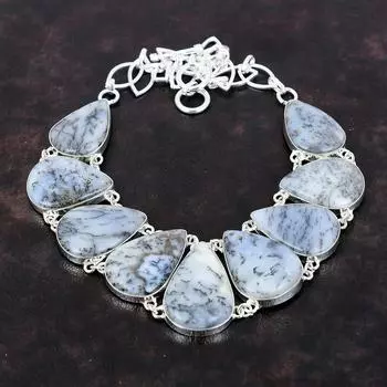 Ожерелье с дендритом и опалом, стильные ювелирные изделия ручной работы, ожерелье из стерлингового серебра 925 пробы, ювелирные изделия из настоящего драгоценного камня, регулируемая цепочка, ожерелье, подарок для невесты