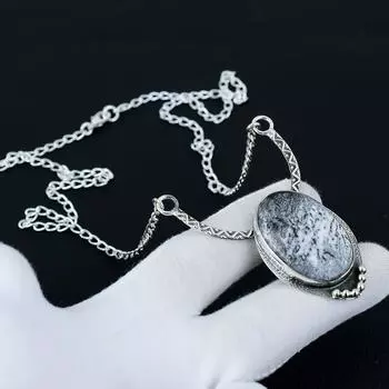 Ожерелье с дендритовым опалом, драгоценный камень дендритовый опал, ожерелье из стерлингового серебра 925 пробы, ювелирные изделия из натурального дендритового опала для женщин, ожерелье для подарков 20 белый