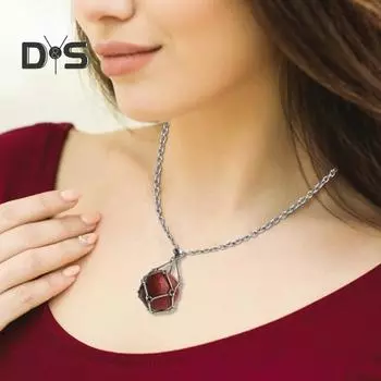 Ожерелье с держателем из кристаллов, ожерелье из нержавеющей стали с натуральным драгоценным камнем, регулируемая пустая клетка из кварцевого камня для мужчин и женщин S золотистый