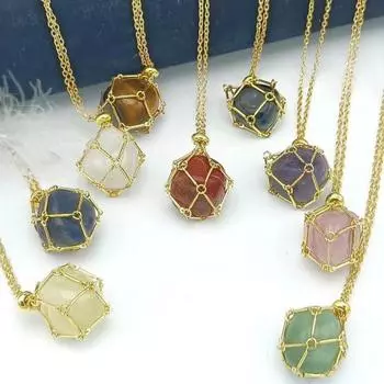 Ожерелье с держателем кристаллов Yousheng, ожерелье из нержавеющей стали с натуральным драгоценным камнем, регулируемая пустая клетка из кварцевого камня для мужчин и женщин S золотистый