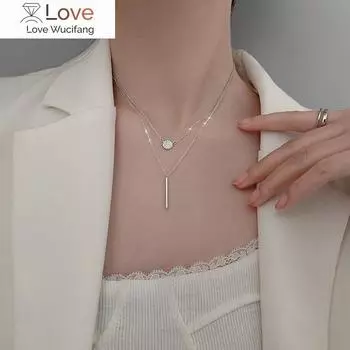 Ожерелье с длинной подвеской из стерлингового серебра 925 пробы для женщин, двухслойное геометрическое ожерелье, свадебные украшения S-N712