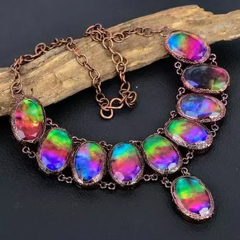 Ожерелье с драгоценным камнем аммолит, медные гальванопластиковые ожерелья, великолепные ювелирные ожерелья, дизайнерское ожерелье ручной работы для любви 18 Inches With Adjustable розовый