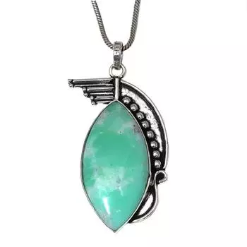 Ожерелье с драгоценным камнем хризопраз серебряное ювелирное изделие ручной работы 2