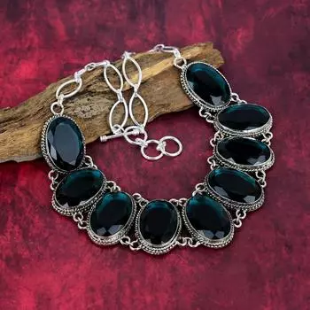 Ожерелье с драгоценным камнем индиколит, регулируемая цепочка из стерлингового серебра 925 пробы, антикварные ювелирные изделия ручной работы, подарок для матери Adjustable with 18 inches синий