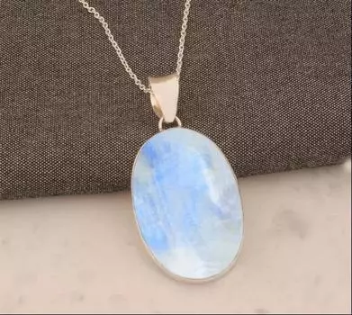 Ожерелье с драгоценным камнем из лунного камня, эффектное ожерелье, серебро 925 пробы, украшения на день рождения, ожерелье с ободом, подарок маме 18 Inch