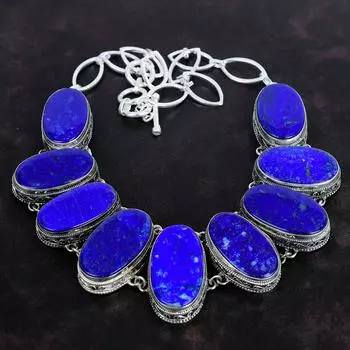 Ожерелье с драгоценным камнем лазурит винтажные украшения ожерелье из стерлингового серебра 925 пробы регулируемое ожерелье-цепочка ручной работы ювелирные изделия в стиле бохо подарок на годовщину