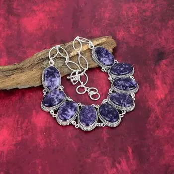 Ожерелье с драгоценным камнем лепидолит, стерлинговое серебро 925 пробы, регулируемая цепочка, ожерелье, антикварные ювелирные изделия ручной работы, подарок для мамы Adjustable with 18 inches фиолетовый