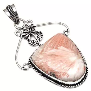 Ожерелье с драгоценным камнем сколецитом, подарок ручной работы для нее, серебряное украшение 925 пробы, 2,5 дюйма