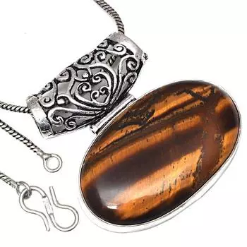 Ожерелье с драгоценным камнем тигровый глаз, ручная работа, старинное серебряное украшение 1,5 дюйма
