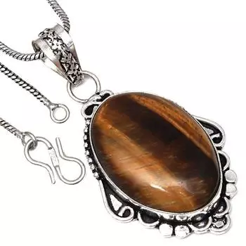Ожерелье с драгоценным камнем тигровый глаз, ручная работа, старинное серебряное украшение, 2 дюйма
