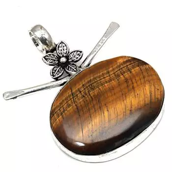 Ожерелье с драгоценным камнем тигровый глаз, подарок ручной работы для нее, серебряные украшения 1,75 дюйма