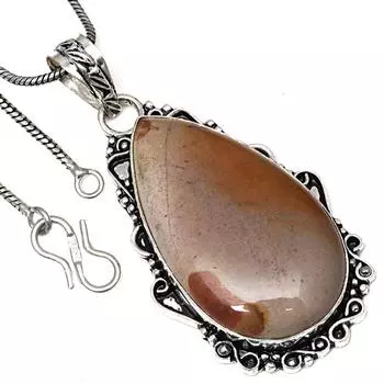 Ожерелье с драгоценным камнем Wild Horse Jasper, ручная работа, старинное серебряное ювелирное изделие 2,5 дюйма