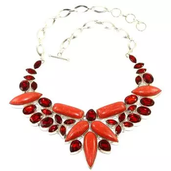 Ожерелье с драгоценными камнями «Друзья» из красного коралла и граната 16-18 дюймов