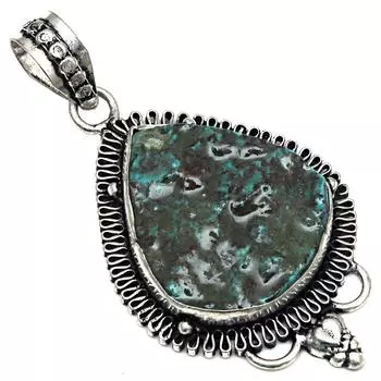 Ожерелье с драгоценными камнями хризоколла, подарок ручной работы для нее, серебряные украшения 2 дюйма