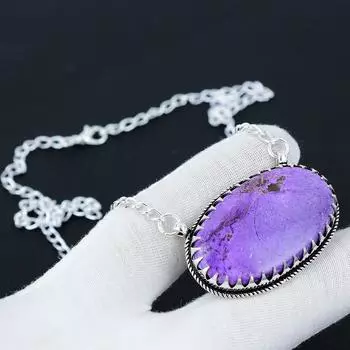 Ожерелье с драгоценными камнями из пурпурита, подвесное ожерелье из стерлингового серебра 925 пробы с натуральным пурпуритом для свадебного подарка, серебряное ожерелье для женщин 20