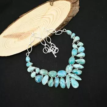 Ожерелье с драгоценными камнями Ларимар, ювелирные изделия ручной работы, ювелирные изделия из стерлингового серебра 925 пробы, дизайнерское ожерелье с цепочкой, ювелирные изделия в подарок для нее Adjustable With 18 Inches синий