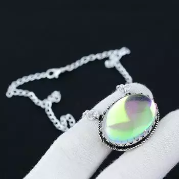 Ожерелье с драгоценными камнями Mystic Rainbow Topaz, Ожерелье-подвеска из стерлингового серебра 925 пробы с мистическим радужным топазом для свадебного подарка, Ожерелье для женщин 20