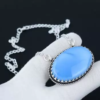 Ожерелье с драгоценными камнями Owyhee Opal, натуральный опал Owyhee из стерлингового серебра 925 пробы, подвесное ожерелье для свадебного подарка, ожерелье для женщин, подарки 20 синий