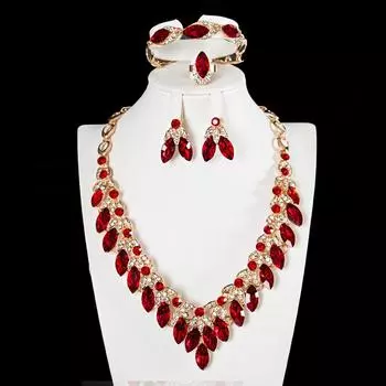 Ожерелье с драгоценными камнями, серьги, четыре части, платье, банкет, темперамент, женские преувеличенные украшения красный
