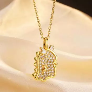 Ожерелье с драконом Lucky Xiaomeng, симпатичное женское ожерелье с подвеской в виде ключицы на год рождения в виде дракона золотой