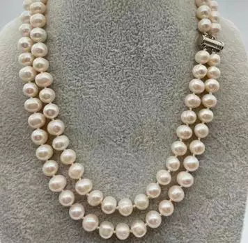 ОЖЕРЕЛЬЕ С ДВУМЯ НИТЬЮ 8–9 мм С МОРСКИМ ЖЕМЧУГОМ 17–18 ДЮЙМОВ