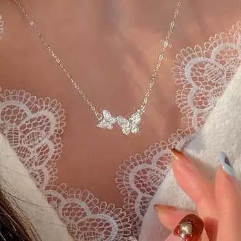 Ожерелье с двойной бабочкой из бриллиантов, женское, легкое, роскошное, нишевого дизайна, с цепочкой из циркония на ключицу из нержавеющей стали