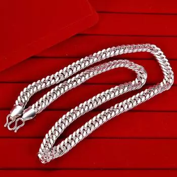 Ожерелье с двойной пряжкой, толстая цепочка в стиле хип-хоп, кубинская цепочка, мужская властная белая медь, посеребренное ожерелье