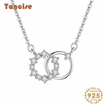 Ожерелье с двойным кольцом из стерлингового серебра 925 пробы, снежинка, женское японское и корейское темпераментное ожерелье с микроинкрустацией, цепочка на шею, цепочка на ключицу серебряный