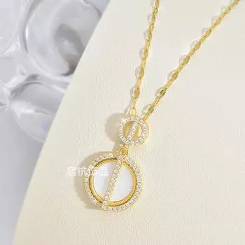 Ожерелье с двойным кольцом Сюлу Женское Высокое чувство Универсальная личность Круглый кулон с микроинкрустацией Цепочка для ключицы