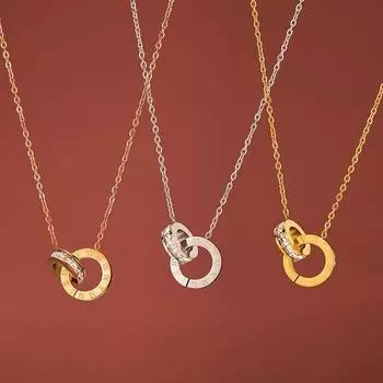 Ожерелье с двойным римским кольцом, женское ожерелье из титановой стали One Size серебряный