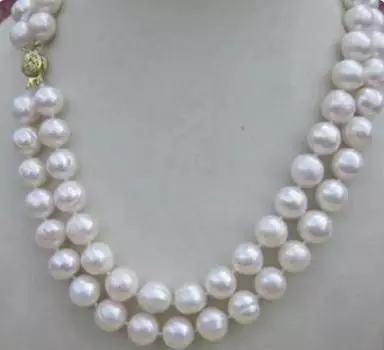 Ожерелье с двойными нитями 9–10 мм из натурального белого жемчуга Южных морей, 17–18 дюймов, изысканные украшения