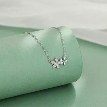 Ожерелье с двумя цветами и бриллиантами для женщин. Мода, индивидуальность, свежий и художественный стиль, цепочка-воротник