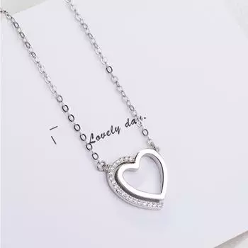 Ожерелье с двумя сердцами из стерлингового серебра S925, женское модное простое темпераментное ожерелье с принтом «сердце к сердцу» на ключице 925