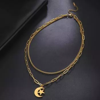 Ожерелье с фазой полумесяца, простое двухслойное ожерелье из нержавеющей стали, модные женские украшения для подарка на день рождения белый