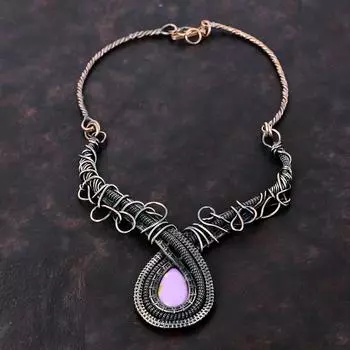 Ожерелье с фосфосидеритом, медная проволока, обернутая драгоценным камнем, ожерелье с фосфосидеритом, регулируемое ожерелье ручной работы, медные украшения для подарка