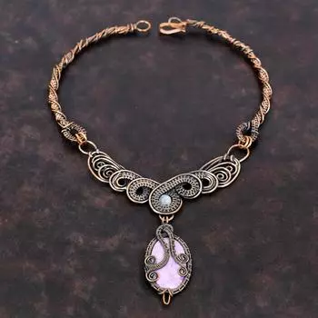 Ожерелье с фосфосидеритом, ожерелье из медной проволоки, драгоценный камень, медные украшения, ожерелье с радужным лунным камнем, ювелирные изделия ручной работы с фосфосидеритом