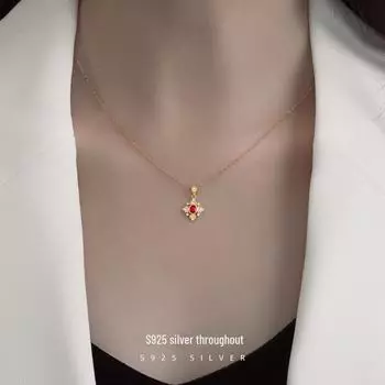 Ожерелье с геометрической подвеской в виде ключицы из серебра 925 пробы Banyan Tree с рубином в стиле ретро для женщин NS628 белого золота