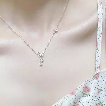 Ожерелье с глазурованной бабочкой, женское, легкое, роскошное, с небольшим кулоном из свежего циркония с бахромой, цепочка на ключицу из нержавеющей стали